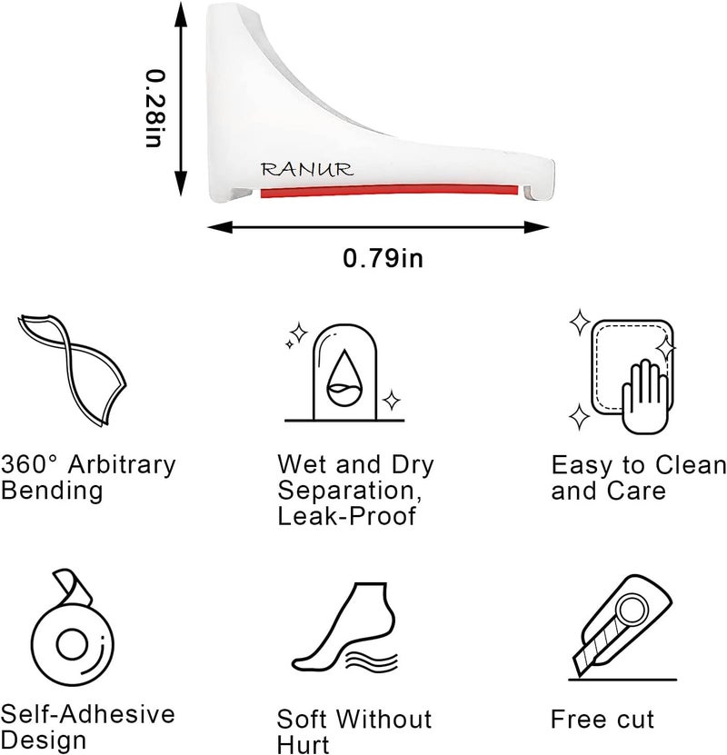 RANUR Silicone Water Stopper with Glue Collapsible Threshold Water Dam Barrier Strip for Shower, Self-Adhesive Kitchen Sink, Water Retaining Stopper, Dry and Wet Separation Strip (White, 1 Meter) - Image 2