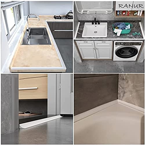 RANUR Silicone Water Stopper with Glue Collapsible Threshold Water Dam Barrier Strip for Shower, Self-Adhesive Kitchen Sink, Water Retaining Stopper, Dry and Wet Separation Strip (White, 1 Meter) - Image 3