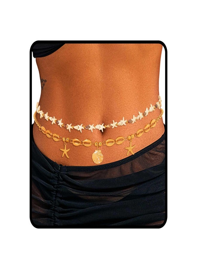 ELABEST ELSBEST Seashell Belly Chain Beach Waist Chain Gold Layered Starfish Jewelry for women - Image 1
