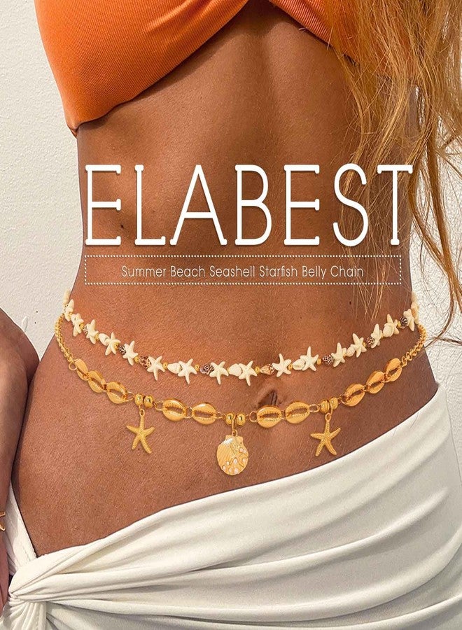 ELABEST ELSBEST Seashell Belly Chain Beach Waist Chain Gold Layered Starfish Jewelry for women - Image 3