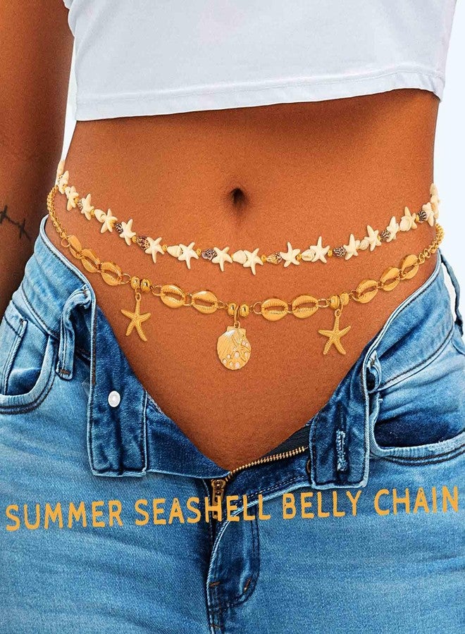 ELABEST ELSBEST Seashell Belly Chain Beach Waist Chain Gold Layered Starfish Jewelry for women - Image 4