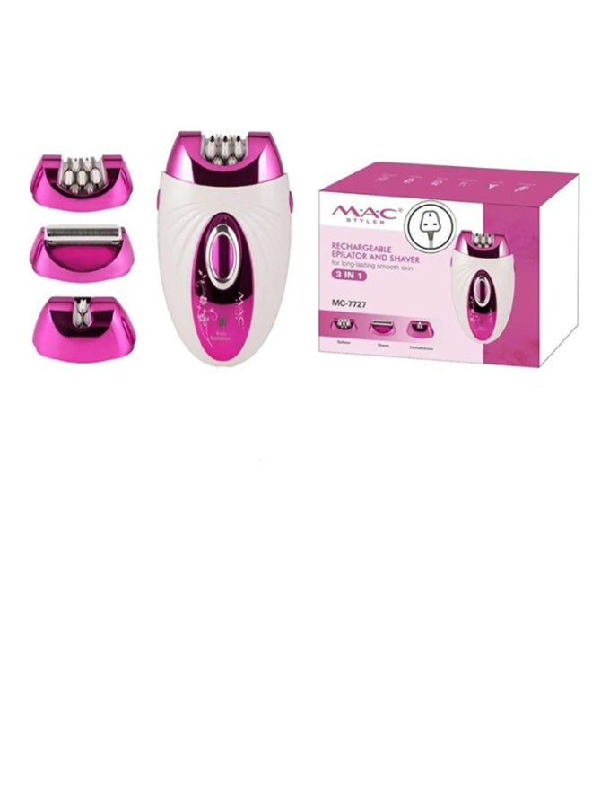 ماك ستايلر ماكينة إزالة الشعر للنساء 3 في1موديل MC-7727 – قابلة لإعادة الشحن لإزالة طويلة الأمد وناعمة - Image 1