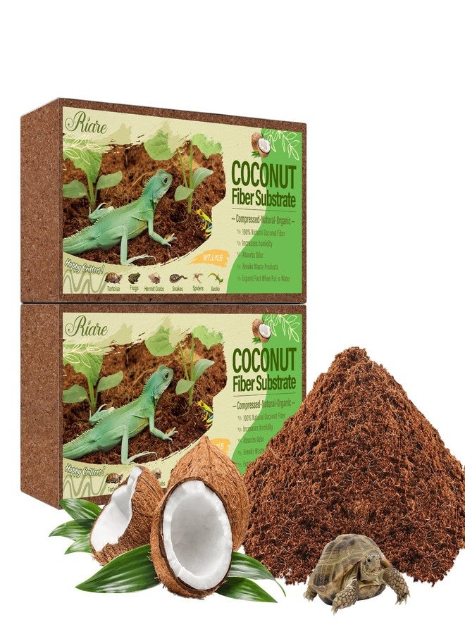 Riare 2 Pack Natural Coconut Fiber Substrate for Reptile Coco Substrate Premium Compressed Coconut Husk Terrarium Bedding for Reptile, Tortoise, Frogs, Snakes Hermit Crabs, Burrowing Animals - Image 1