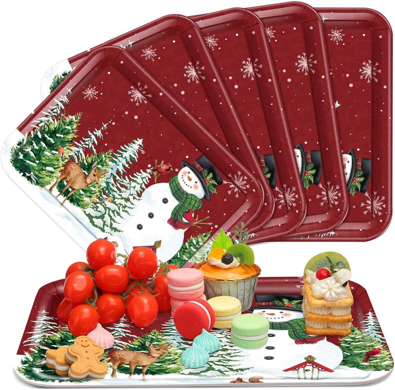 Rtteri أطباق تقديم عيد الميلاد 6 قطع قابلة لإعادة الاستخدام 13 × 10 صينية حلوى عيد الميلاد زينة حفلات عيد الميلاد لتقديم الطعام والوجبات الخفيفة والبسكويت - Image 1