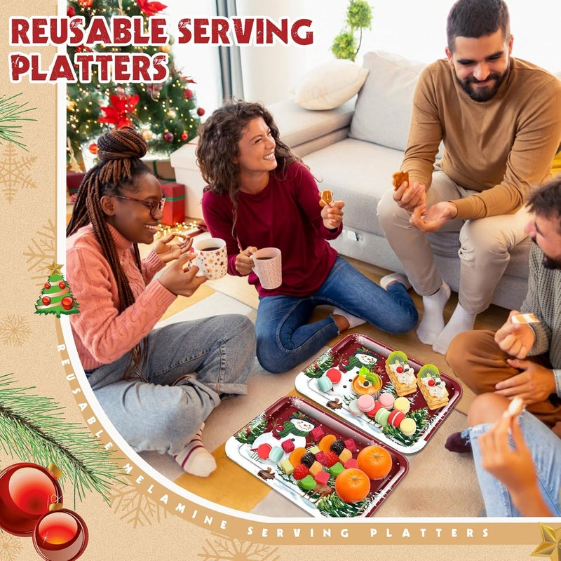 Rtteri أطباق تقديم عيد الميلاد 6 قطع قابلة لإعادة الاستخدام 13 × 10 صينية حلوى عيد الميلاد زينة حفلات عيد الميلاد لتقديم الطعام والوجبات الخفيفة والبسكويت - Image 4