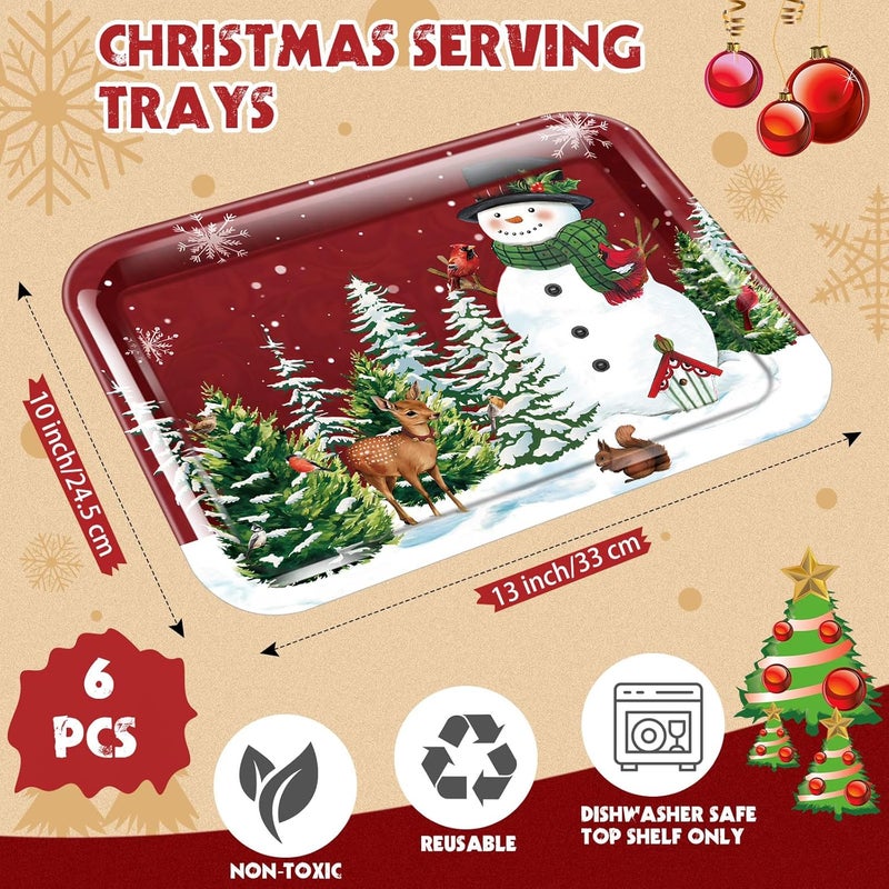 Rtteri أطباق تقديم عيد الميلاد 6 قطع قابلة لإعادة الاستخدام 13 × 10 صينية حلوى عيد الميلاد زينة حفلات عيد الميلاد لتقديم الطعام والوجبات الخفيفة والبسكويت - Image 2