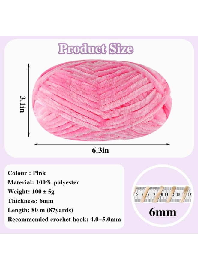 SUNSAR 2 PCS 200g Soft Chenille Velvet Yarn for Crocheting and Knitting, Warm Yarn for Blanket, Hat, Scarf, Gloves, Slippers, Doll (Pink+Red) - Image 2