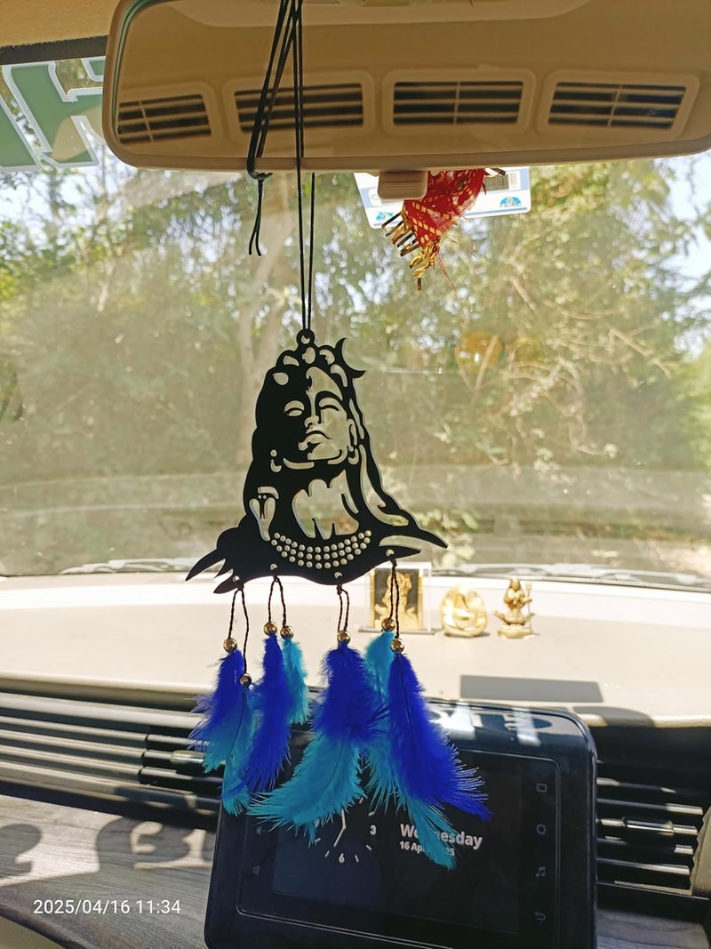 Rukshv Decorative Car Rearview Mirror Hanging with Feathers, Acrylic Spiritual Accessory for Home, Car, Office Interior Decor (Shiva) - Image 1