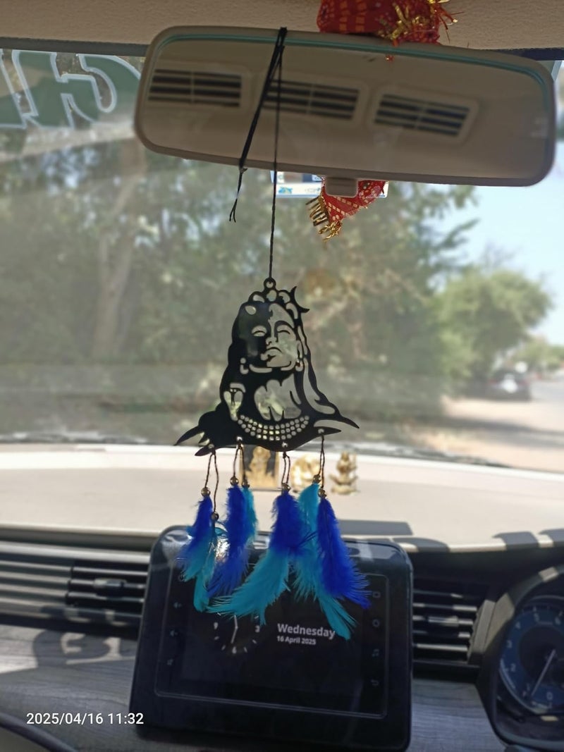 Rukshv Decorative Car Rearview Mirror Hanging with Feathers, Acrylic Spiritual Accessory for Home, Car, Office Interior Decor (Shiva) - Image 2