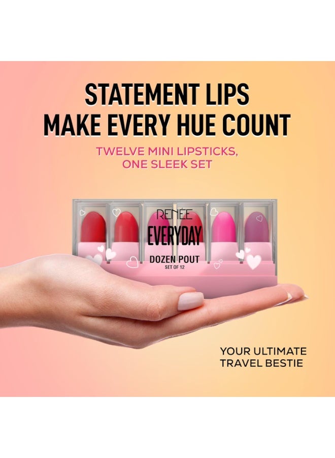 رينيه أحمر شفاه رينيه إيفريداي دوزن ميني | ملمس كريمي، لمسة نهائية مطفية، طويل الأمد | مع زبدة الشيا، زيت اللوز وفيتامين هـ | يرطب ويليّن الشفاه | مناسب للسفر، مجموعة من 12 | 14.4 غ - Image 3