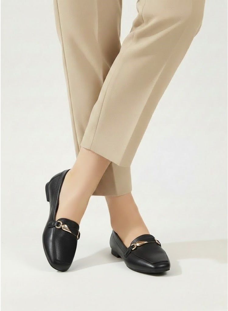 لايف ستيلاش  باليرينا جلدية مسطحة مع إكسسوارات BN-512 - أسود - Image 1