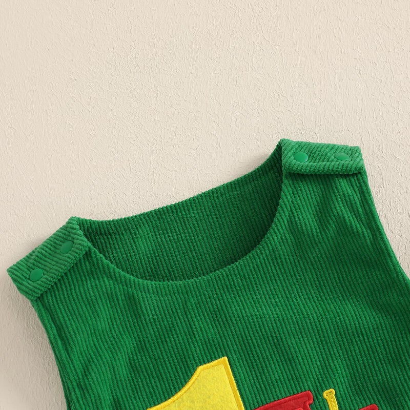 Lamuusaa Toddler Baby Boy Birthday Outfit Sleeveless One Embroidery Birthday Romper Corduroy Jumspuit Cake Smash Outfits (Dark Green, 12-18 Months) - Image 3