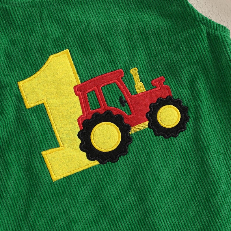 Lamuusaa Toddler Baby Boy Birthday Outfit Sleeveless One Embroidery Birthday Romper Corduroy Jumspuit Cake Smash Outfits (Dark Green, 12-18 Months) - Image 4
