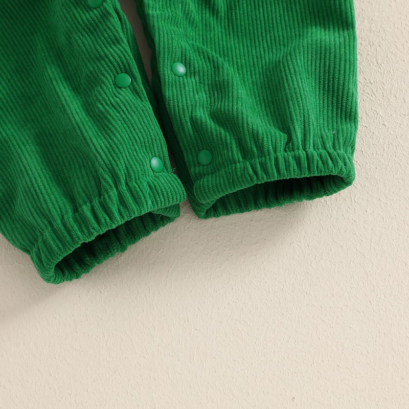Lamuusaa Toddler Baby Boy Birthday Outfit Sleeveless One Embroidery Birthday Romper Corduroy Jumspuit Cake Smash Outfits (Dark Green, 12-18 Months) - Image 5