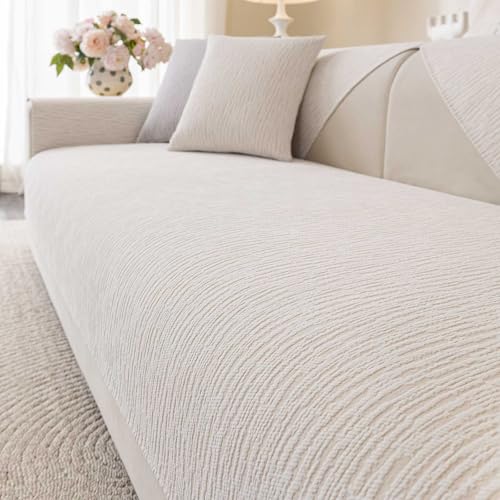 Aucrovee Soft Waterproof Chenille Cover Washable Non Slip Sectional Sofa Covers for 3 Cushion Couch Sofa L Sharped Sofa Slipcover for Pets Furniture Protector 1 PCS 36x82 White - Image 1