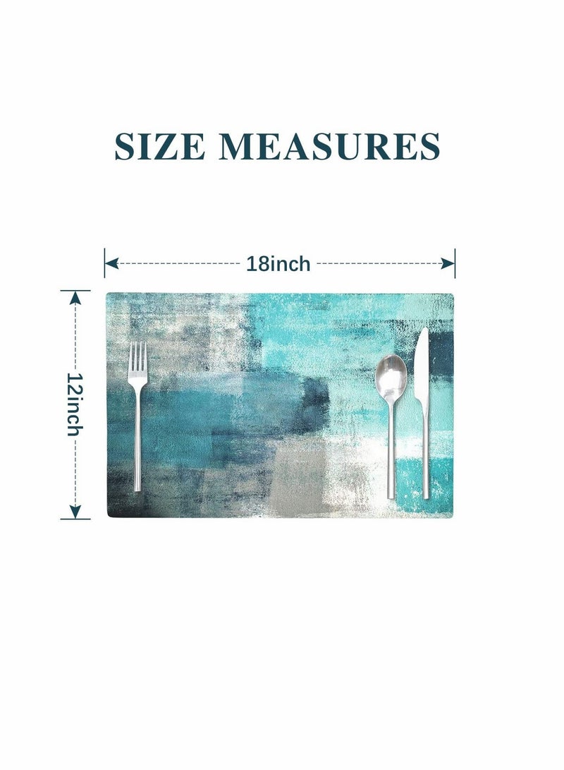 KASTWAVE Modern Art Placemats, 4Pcs Cafe Placemats Turquoise Grey Abstract Dining Placemats Decorations Place Mats Washable Heat Cloth Placemats for Home Kitchen(Turquoise Grey, 30x45cm) - Image 4