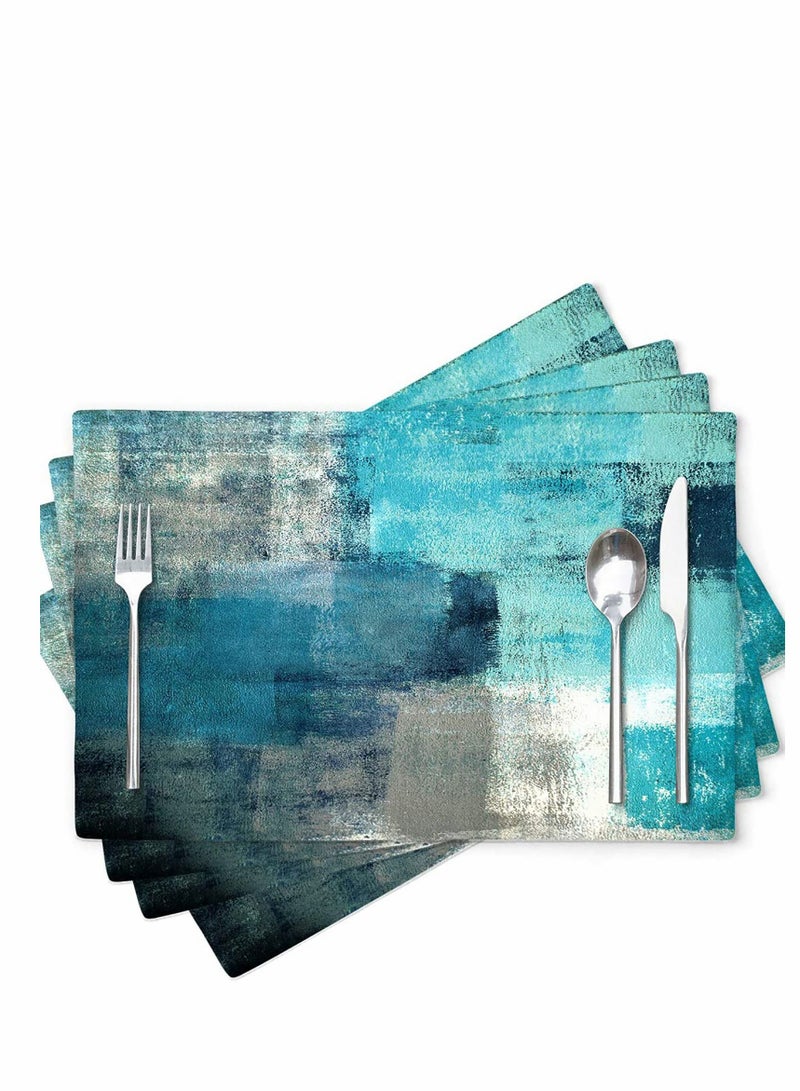 KASTWAVE Modern Art Placemats, 4Pcs Cafe Placemats Turquoise Grey Abstract Dining Placemats Decorations Place Mats Washable Heat Cloth Placemats for Home Kitchen(Turquoise Grey, 30x45cm) - Image 1
