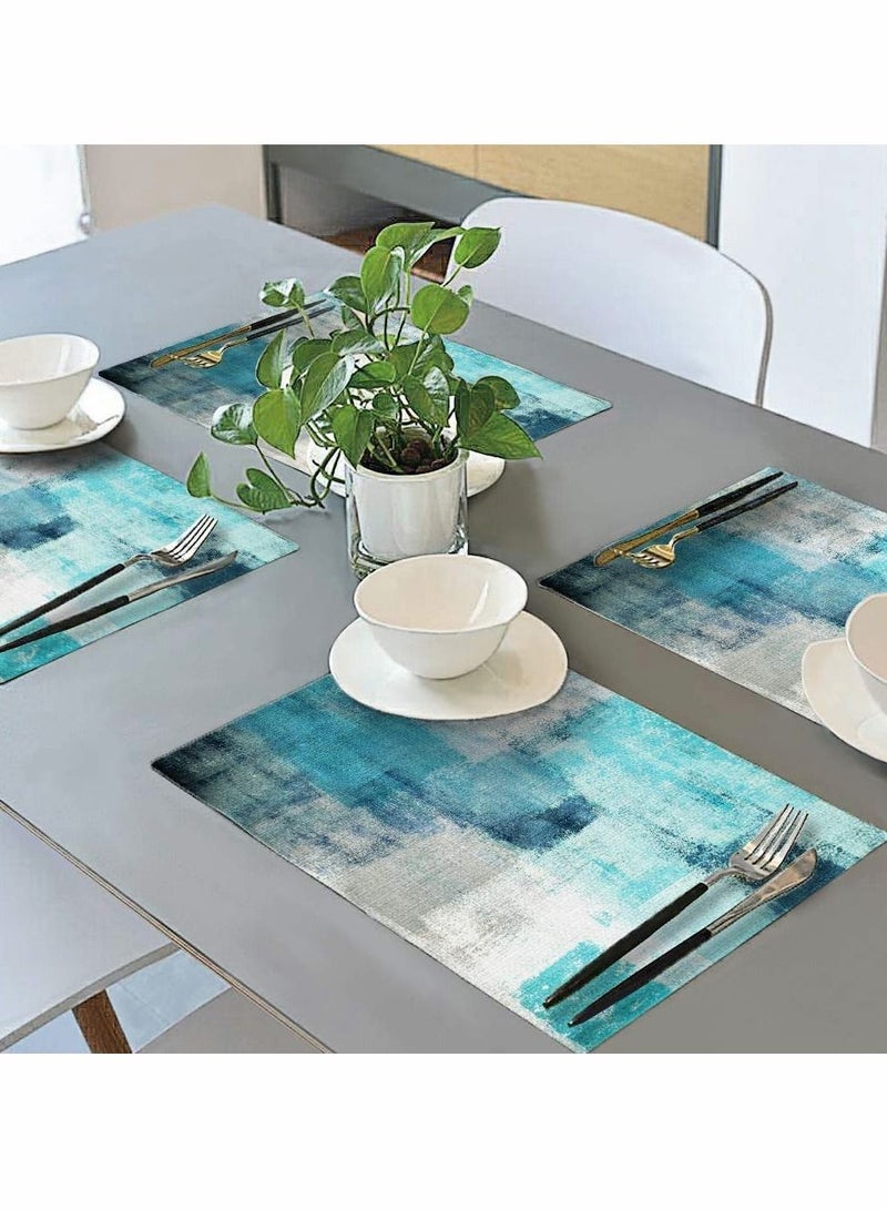 KASTWAVE Modern Art Placemats, 4Pcs Cafe Placemats Turquoise Grey Abstract Dining Placemats Decorations Place Mats Washable Heat Cloth Placemats for Home Kitchen(Turquoise Grey, 30x45cm) - Image 2