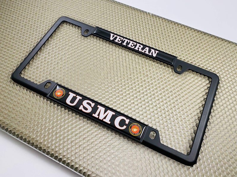 BestLicensePlateFrames [Officially Licensed US Marine Corps Product] - USMC Veteran - Domed Custom-Made Personalized Narrow (Thin) Top 4 Hole Metal Car License Plate Frame with Free caps - Black Frame (Qty: 1) - Image 5