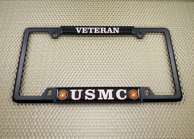 BestLicensePlateFrames [Officially Licensed US Marine Corps Product] - USMC Veteran - Domed Custom-Made Personalized Narrow (Thin) Top 4 Hole Metal Car License Plate Frame with Free caps - Black Frame (Qty: 1) - Image 4