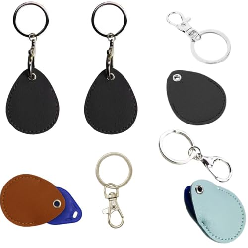 DraCra 5 Pack RFID Key Fob Holder PU Leather Proximity ID Card Key Chain Protector Case Cover with Key Carabiner Clip Keychain Rings Keeper for 125khz RFID Keyfob Token Tag Door Entry Access Control - Image 1