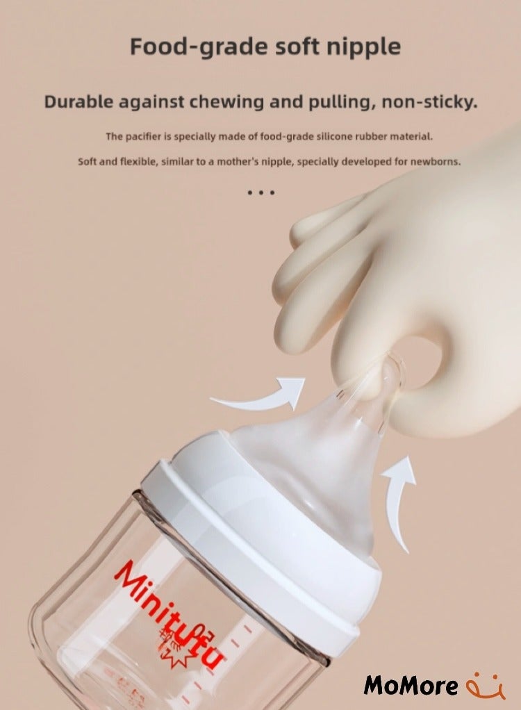 Minitutu Pack Of 2 Glass Feeding Bottle With Breast-Like Nipples, Anti-Colic, 80 Ml - Image 4
