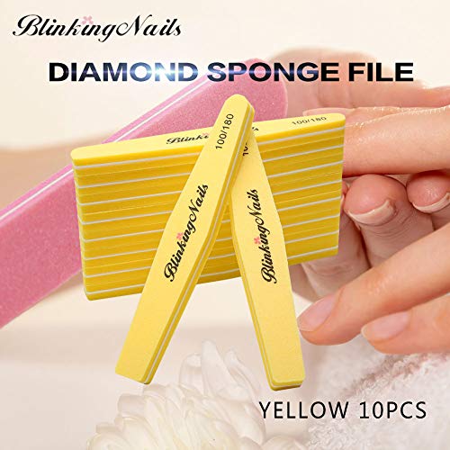 BlinkingNails Nail Buffer for Nails 100180 Grit SpongeYellow Nail File Bulk Nail Files and Buffers for Nail Art Care Double Sides Design Professional Manicure Tools Color Yellow 10pcs - Image 3