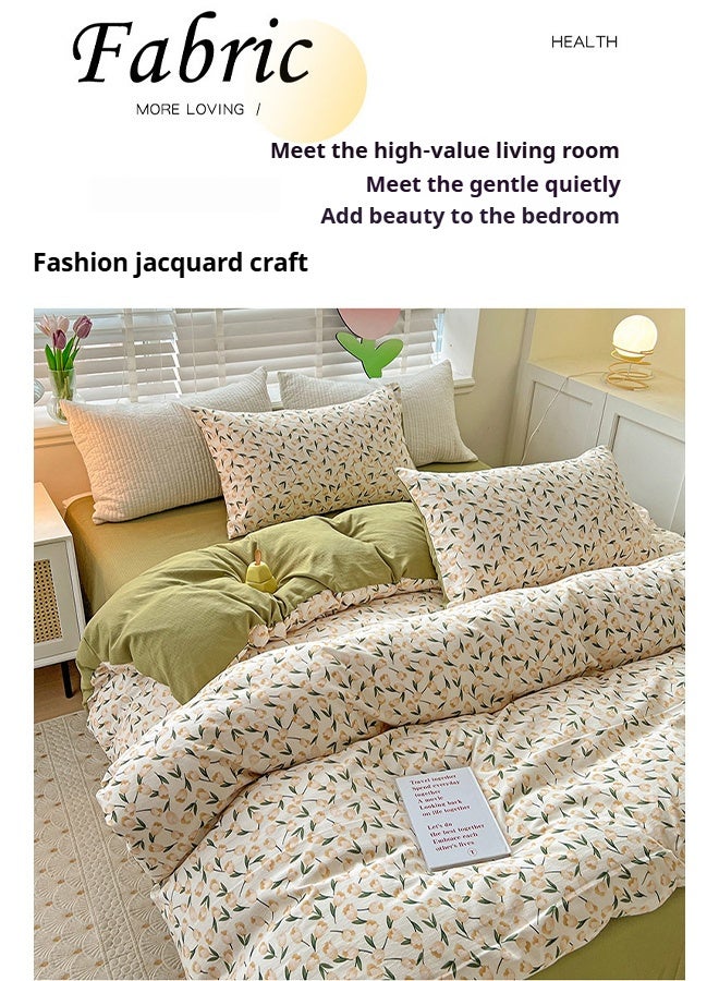 4-Piece Cotton Bedding Set 200×230cm – Beige flowers, Includes Duvet Cover, Sheet & Pillowcases  - Image 5