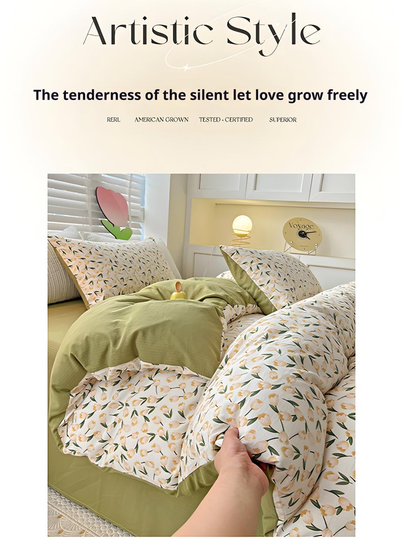 4-Piece Cotton Bedding Set 200×230cm – Beige flowers, Includes Duvet Cover, Sheet & Pillowcases  - Image 3