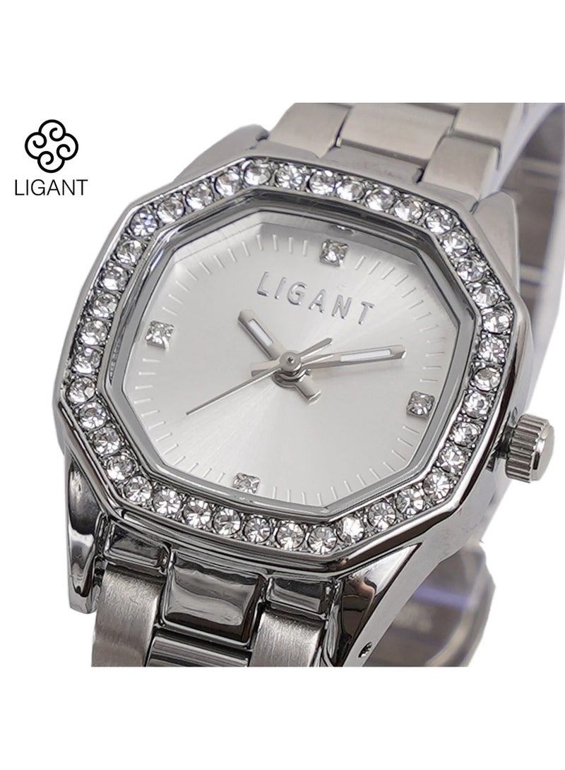 LIGANT Luxury Women's Stainless Steel Watch in Classic Silver - Elegant Modern Design - Rust Resistant Metallic Wristwatch for Events & Daily Wear - Image 2