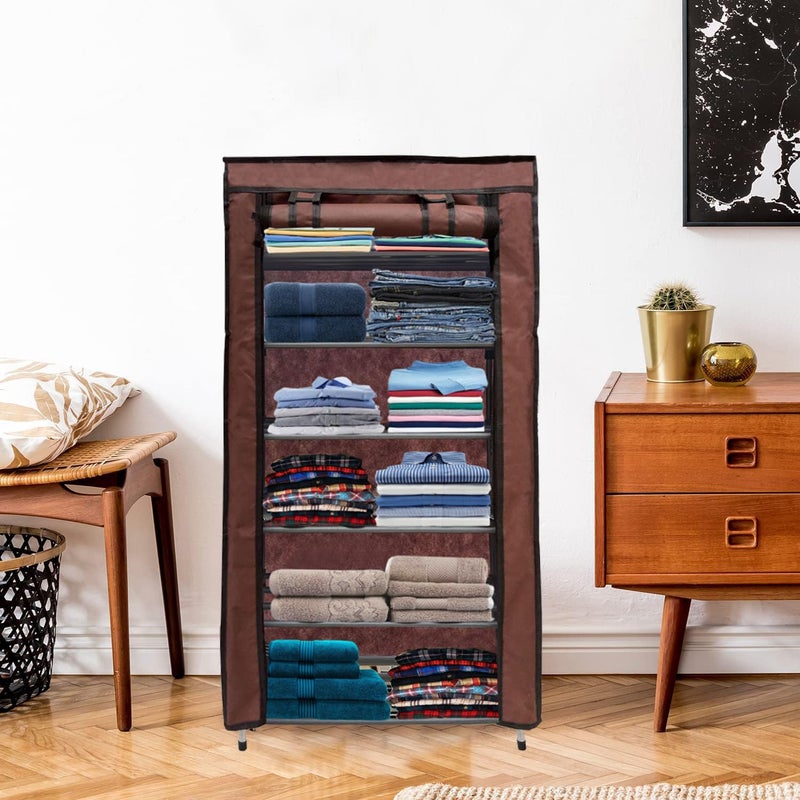 ROBMOB 6 Tier Metal Shoe Rack Collapsible Shoe Organiser with Adjustable Shelves Space Saving Lightweight Racks Foldable Sneaker Footwear Best For Men Women Boots Slippers Brown Cover - Image 2