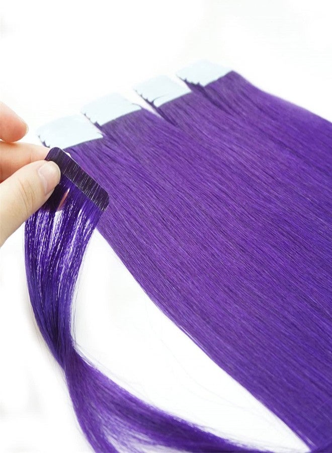 Yotty Hair Extensions Tape in Seamless Skin Weft Remy Human Hair (20Inch 20Pcs 50Gram, Purple) - Image 4