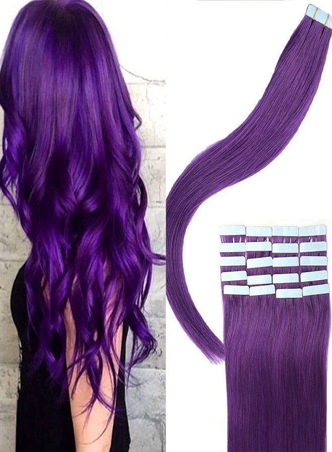 Yotty Hair Extensions Tape in Seamless Skin Weft Remy Human Hair (20Inch 20Pcs 50Gram, Purple) - Image 1