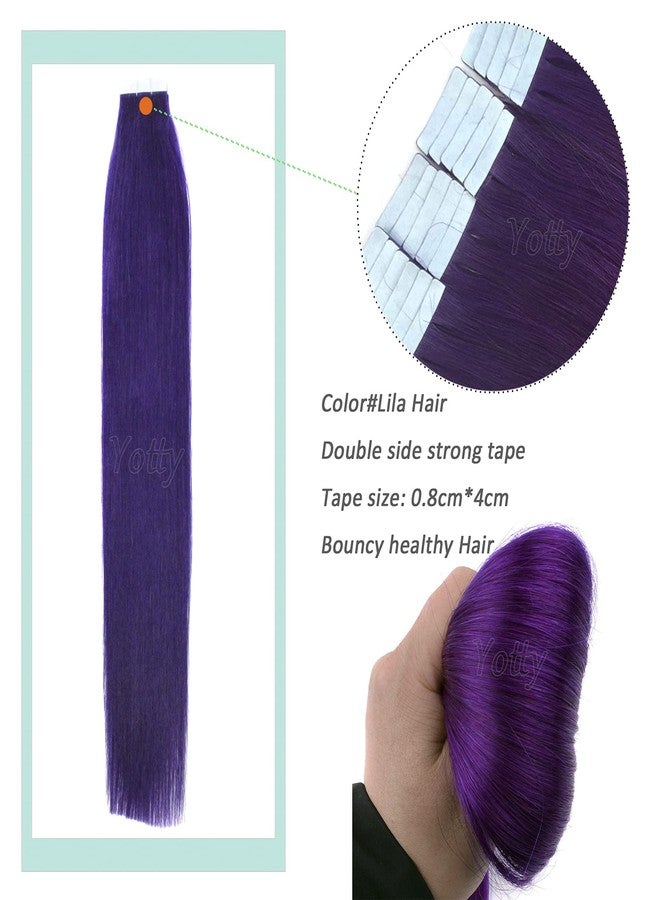 Yotty Hair Extensions Tape in Seamless Skin Weft Remy Human Hair (20Inch 20Pcs 50Gram, Purple) - Image 5
