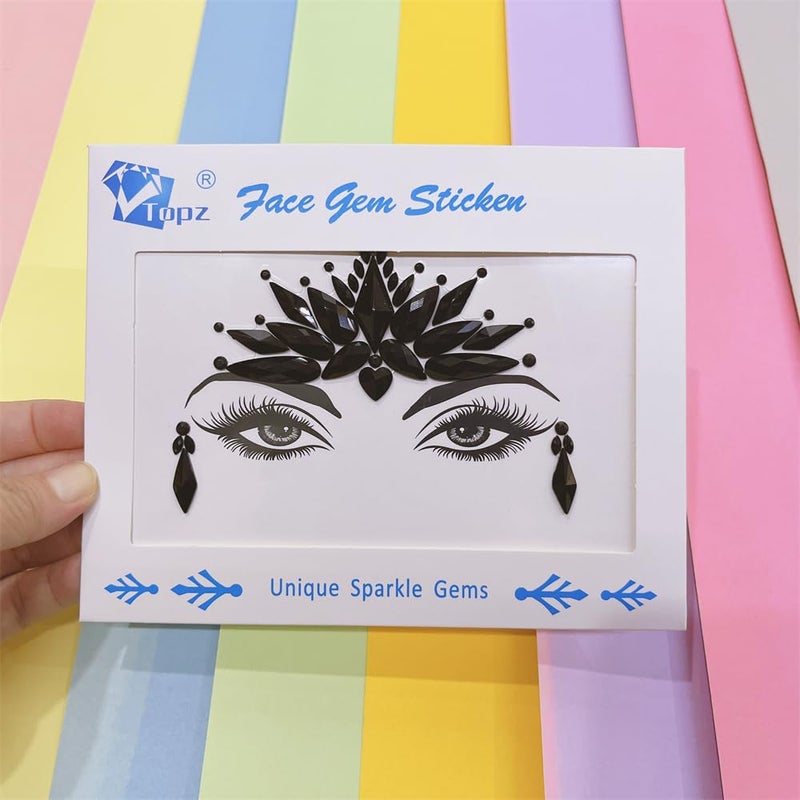 black face jewels stickers halloween festival face gems stick on for makeup skull face tattoo festival cosplay adult costumes accessories body jewels stick on body gems for rave party
