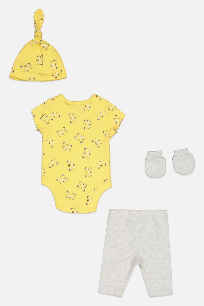 mothercare Toddlers Boy 4 Pieces Bodysuit And Shorts With Mittens And Cap Set, Multicolor  - Image 2
