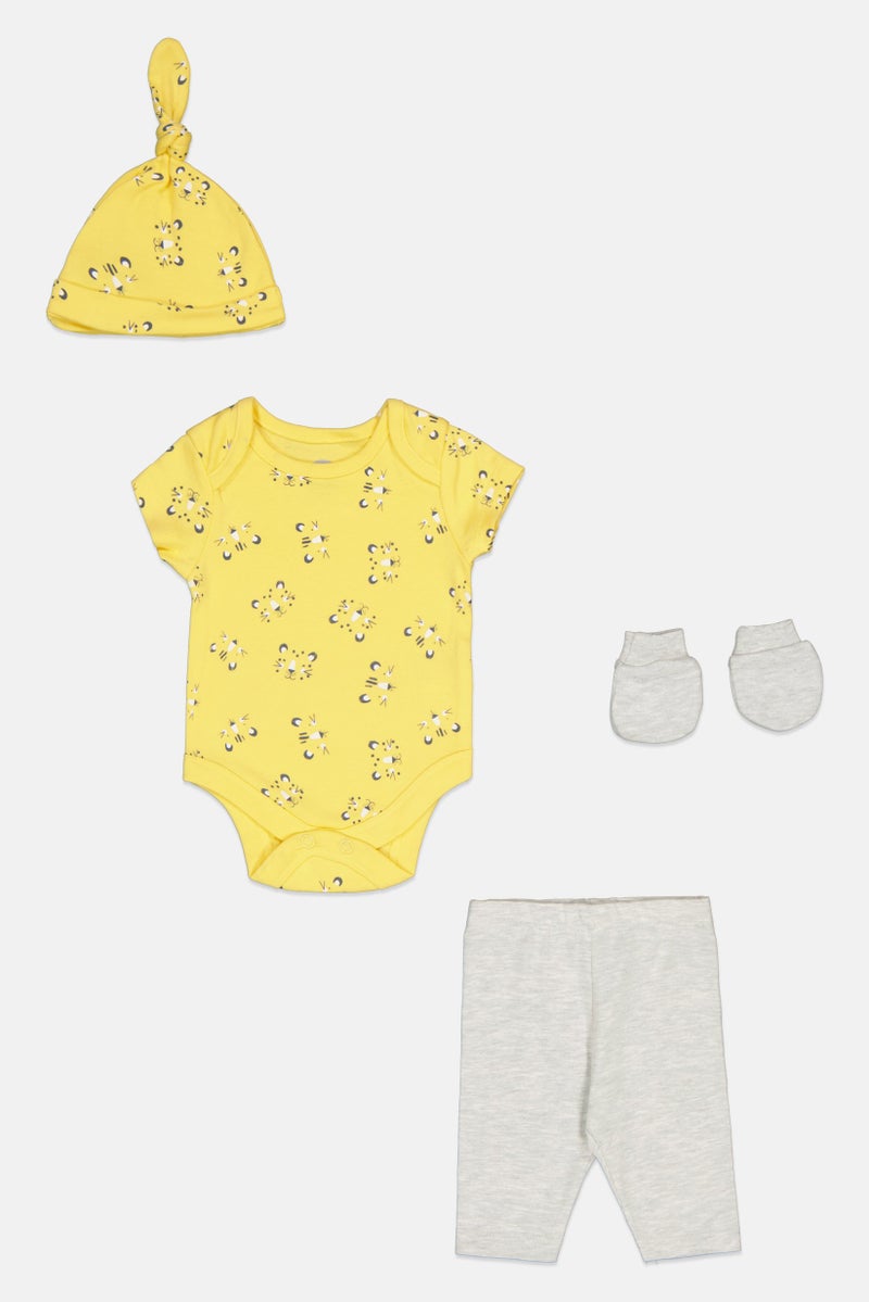 mothercare Toddlers Boy 4 Pieces Bodysuit And Shorts With Mittens And Cap Set, Multicolor  - Image 1