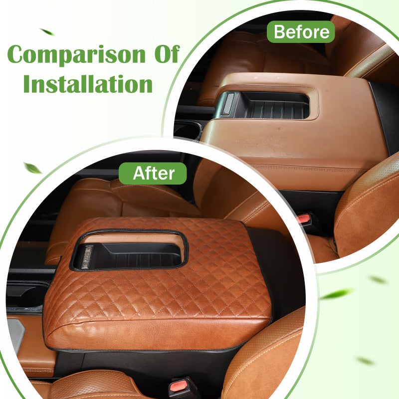 LLKUANG Car Center Console Armrest Cover Pad Fit for Toyota Tundra 2007-2021 Waterproof Leather Seat Armrest Box Cushion Pad Protector (Brown) - Image 2