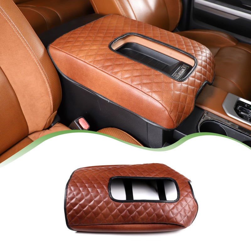 LLKUANG Car Center Console Armrest Cover Pad Fit for Toyota Tundra 2007-2021 Waterproof Leather Seat Armrest Box Cushion Pad Protector (Brown) - Image 1