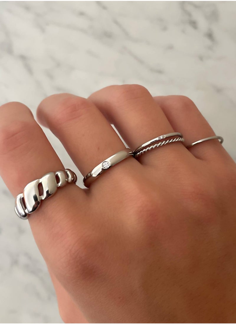 Clé de Lune Rolled Band Adjustable Ring- Silver  - Image 2