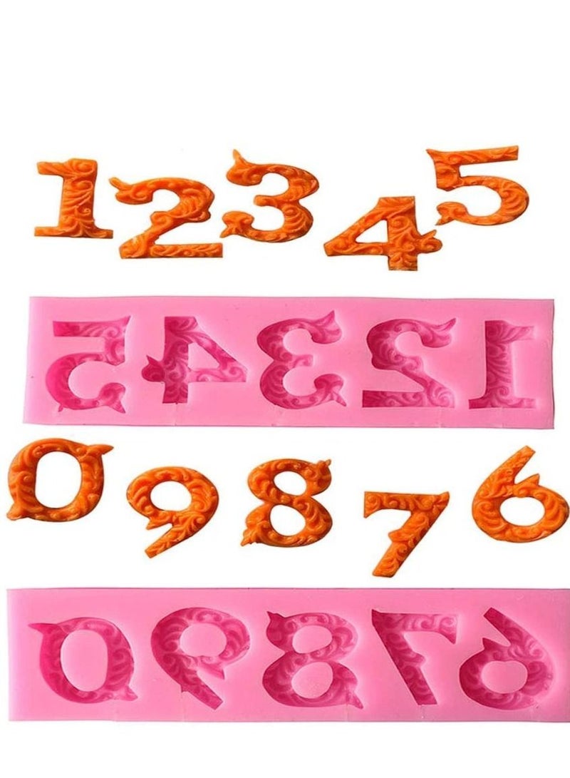 Y&D Cake Baking Mold, KASTWAVE Silicone Number 0-9 3D Embossed Fondant Chocolate Mold with Stick Hole for Birthday Decorating DIY Letter Molds (2pc)  - Image 2