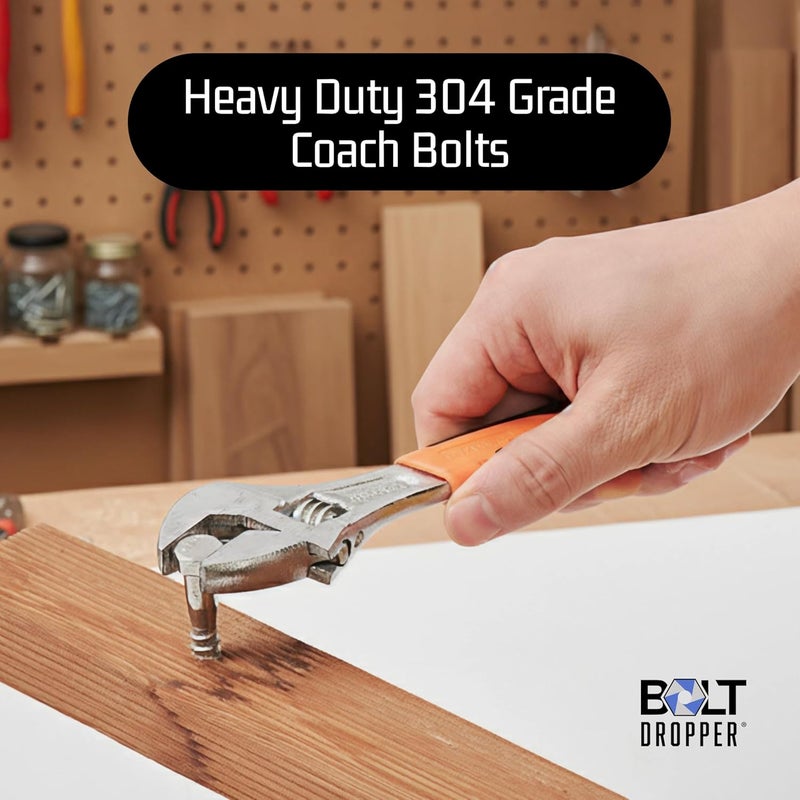 Bolt Dropper 25 Pack 3/8 x 4 Inch Stainless Steel Lag Bolts - Hex Head Screws with Coarse Threads - Heavy Duty 304 Grade Rust Resistant Coach Bolts for Wood and Outdoor Projects - Plain Finish - Image 2