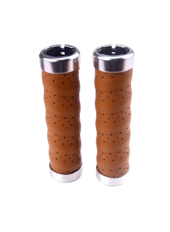 KINGOU Brown Leather Handlebar Grip For Bicycle/Fixed Gear/Mountain/Folding Bike Double Lock On Bar Grip - Image 4
