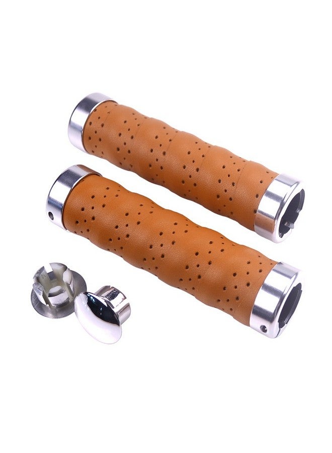 KINGOU Brown Leather Handlebar Grip For Bicycle/Fixed Gear/Mountain/Folding Bike Double Lock On Bar Grip - Image 2