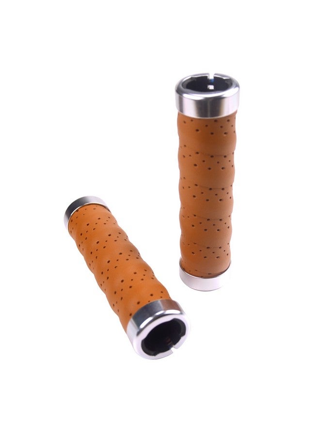 KINGOU Brown Leather Handlebar Grip For Bicycle/Fixed Gear/Mountain/Folding Bike Double Lock On Bar Grip - Image 3