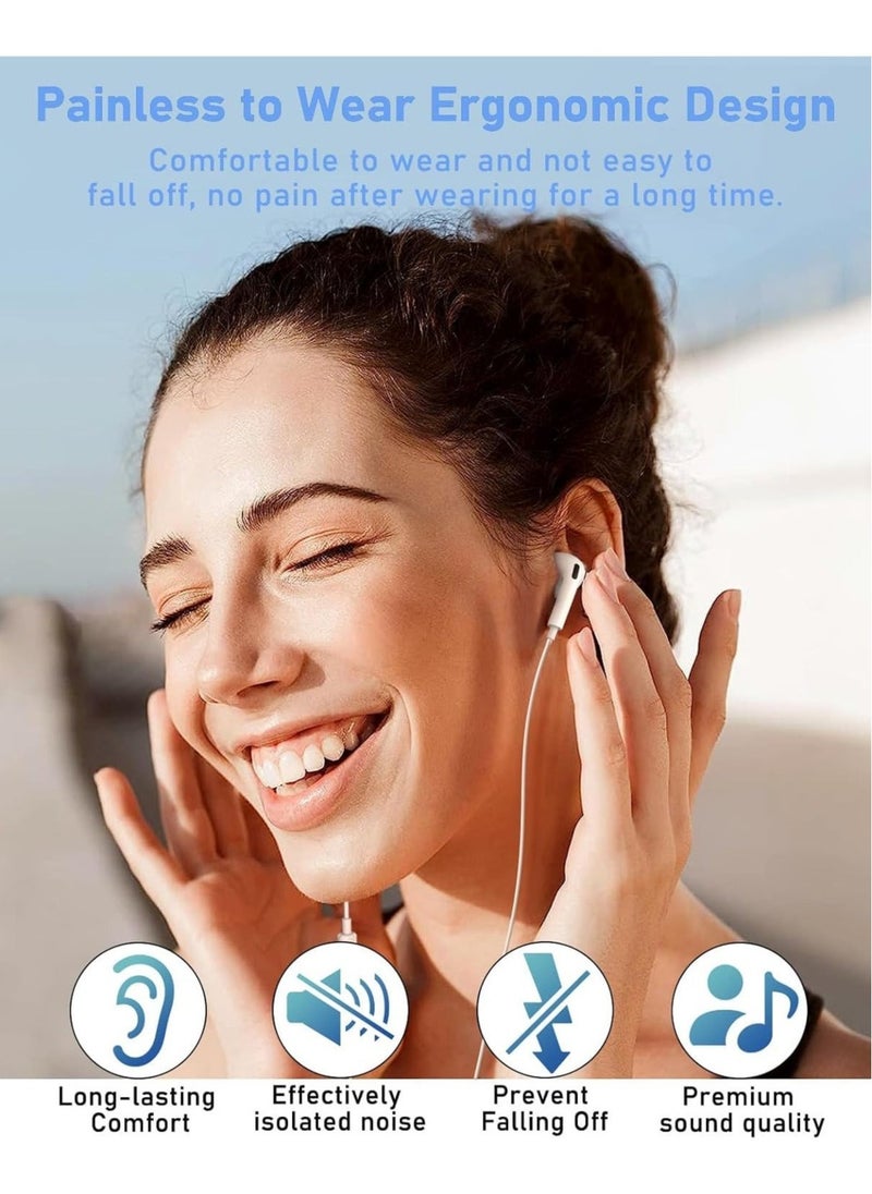 YH50 Lightning Jack Wired Earphones – Hands-Free Design with High Bass Sound, Crystal Clear Microphone, and Multi-Functional Inline Remote for Seamless Control – Sleek White Finish
