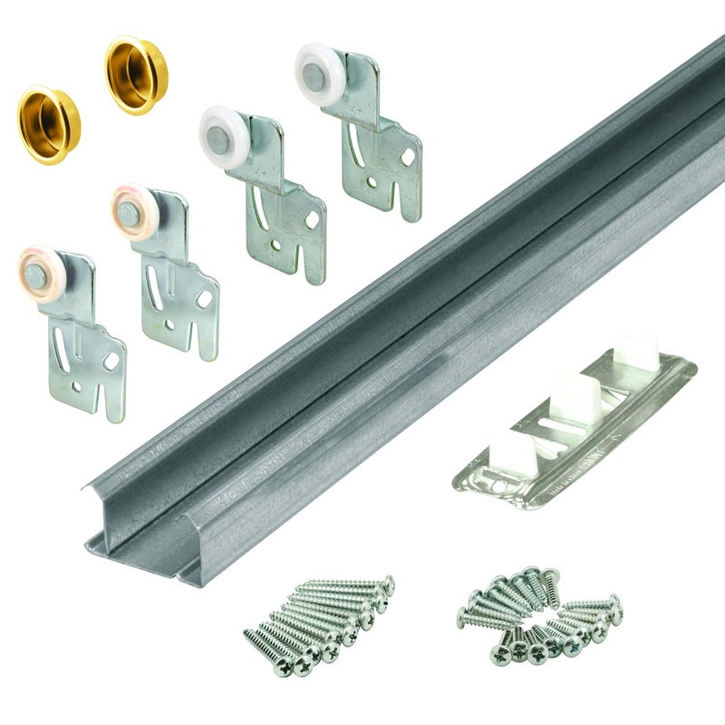 PrimeLine 161791 ByPass Closet Track Kit 48 In 2Door Hardware BrassPlated Pulls 1 Kit