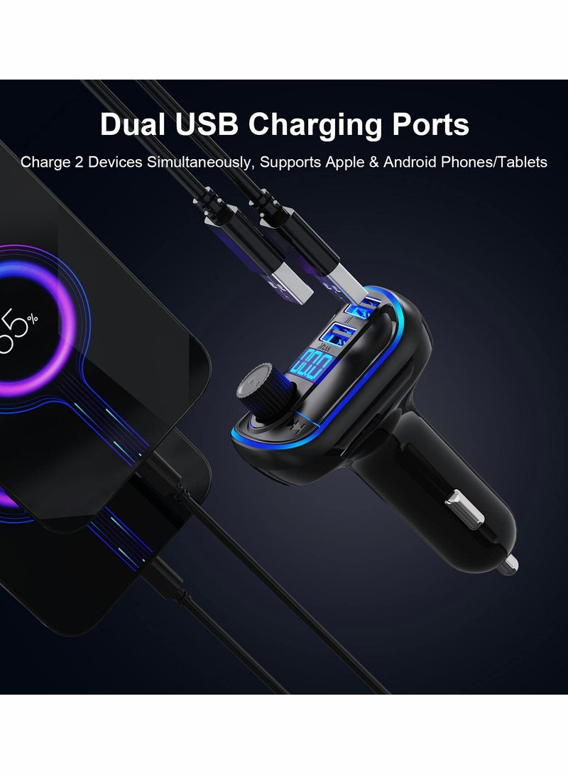 SYOSI Bluetooth FM Transmitter for Car CJX Bluetooth Car Charger Adapter MP3 Player Bluetooth 5.0 Radio Adapter Stereo Car Kit with LED Display - Image 4