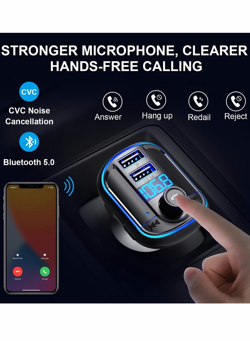 SYOSI Bluetooth FM Transmitter for Car CJX Bluetooth Car Charger Adapter MP3 Player Bluetooth 5.0 Radio Adapter Stereo Car Kit with LED Display - Image 2