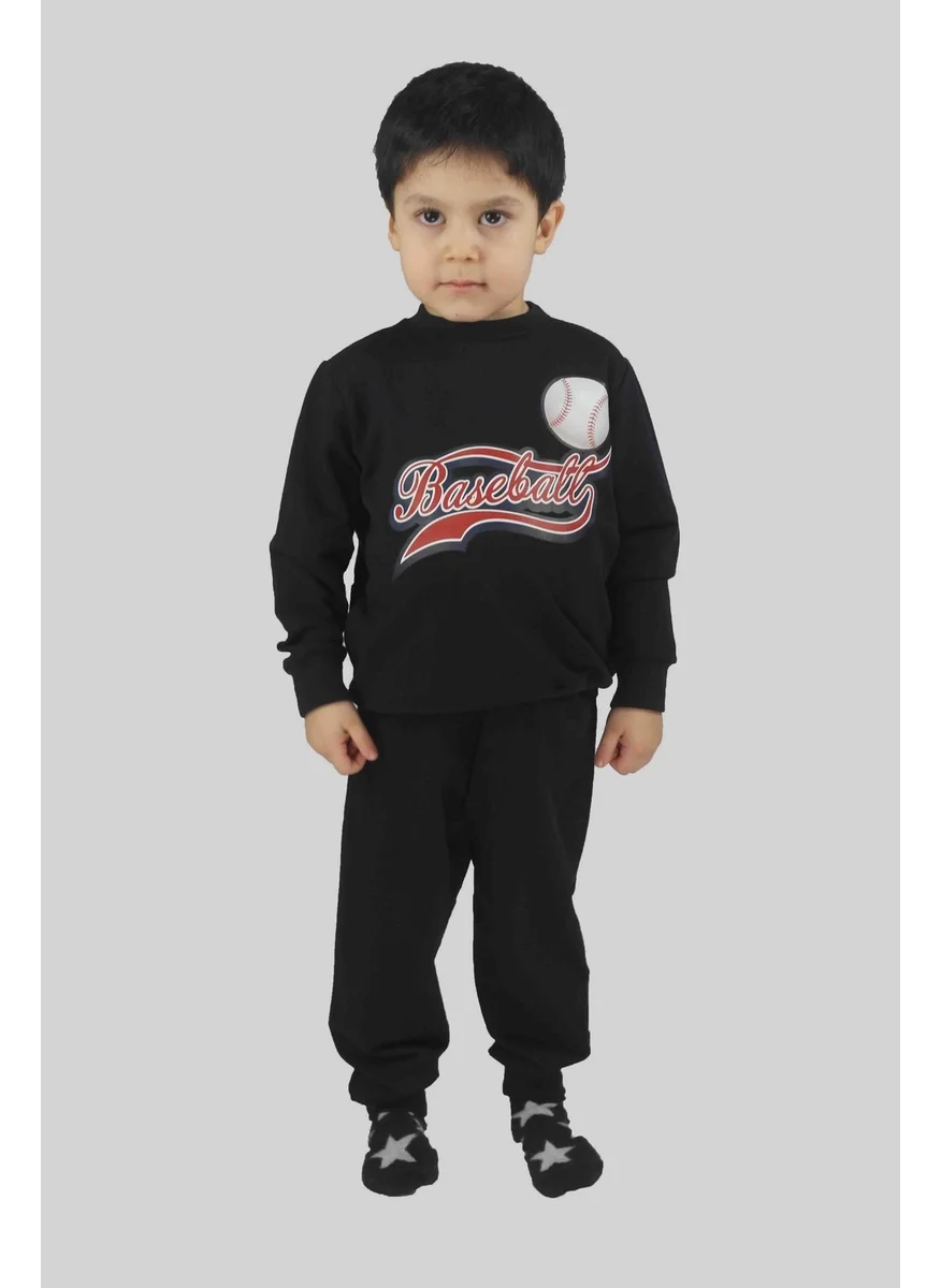 بلونس Boy's Printed Black Cotton Tracksuit Set